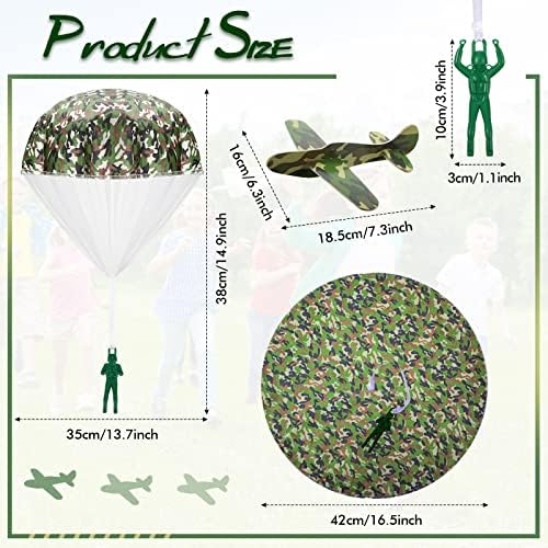 Close-up of the tangle-free polyester parachute army men toy from the Jerify outdoor kit demonstrating the premium fabric construction.