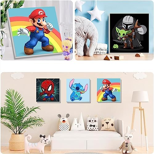 KOJEFCV kids craft activity pack illustrating a finished framed cartoon oil painting displayed as home wall decor