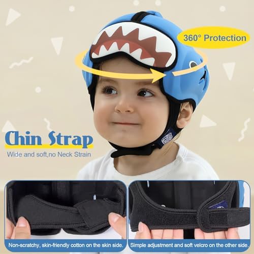 Baby wearing soft anti-collision helmet for walking support