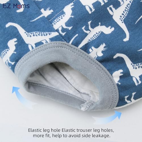 EZ Moms eight pack reusable training underwear showcasing different fun patterns for toddler boys