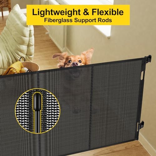 Close up of reinforced support rods on a mesh pet safety gate
