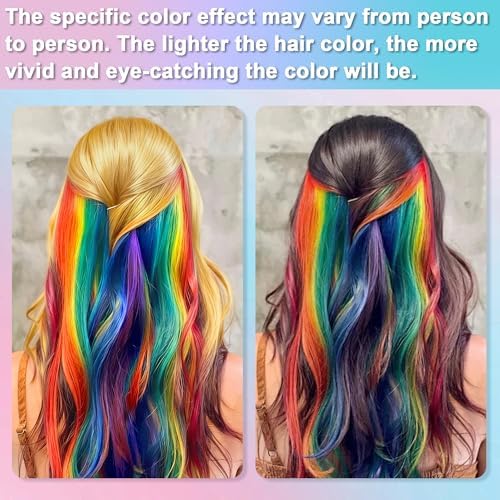 Hand applying washable hair chalk to blonde hair