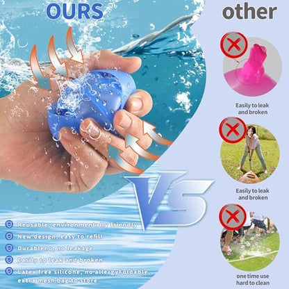 Kids playing with soft latex free silicone water balls during a backyard summer party activity.