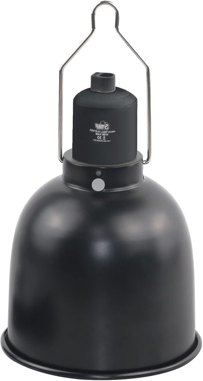 Lucky Herp shallow dome reptile light fixture packaging box and included components.