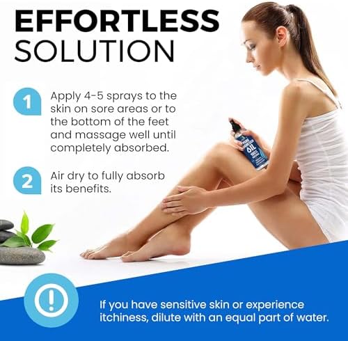 Applying topical magnesium spray to feet for nighttime relaxation and wellness.