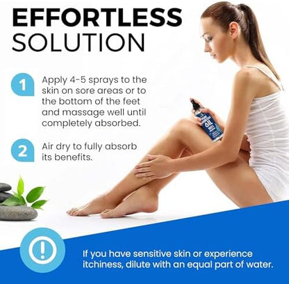 Applying topical magnesium spray to feet for nighttime relaxation and wellness.
