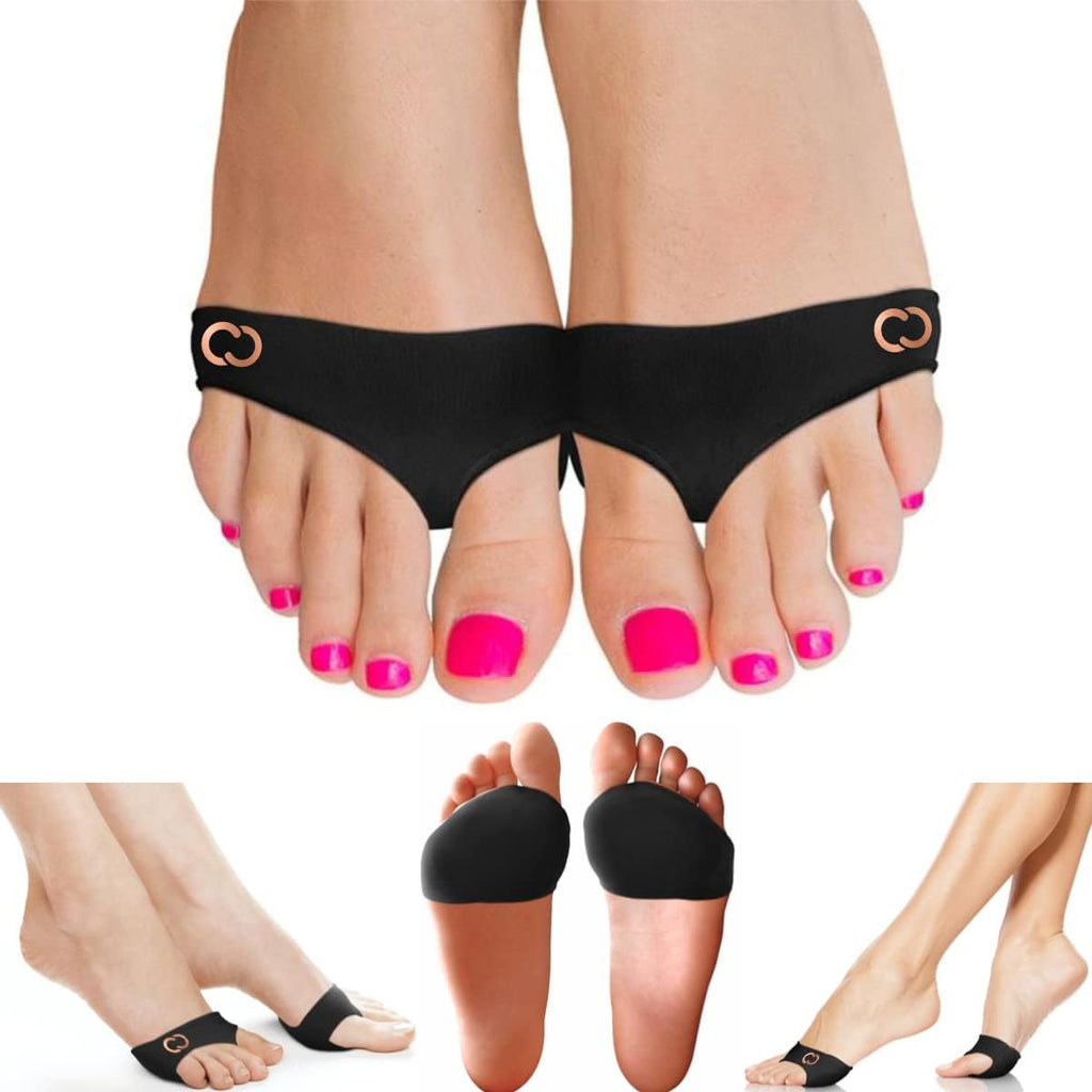 Copper Compression Metatarsal Pads front view showing gel cushion and copper fabric.