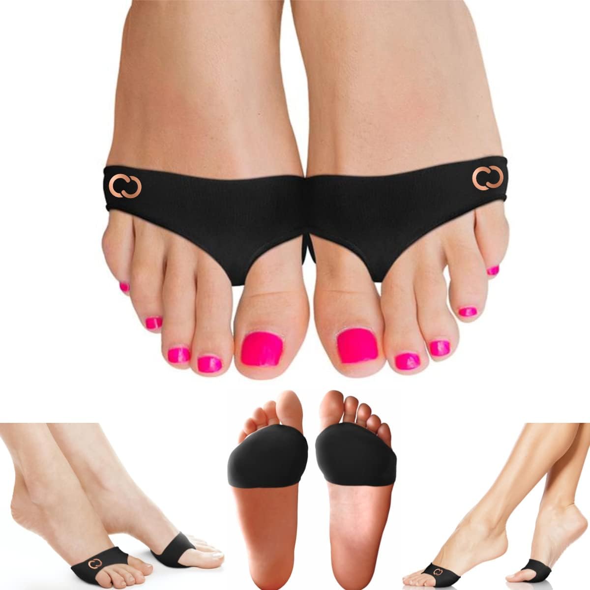 Copper Compression Metatarsal Pads front view showing gel cushion and copper fabric.