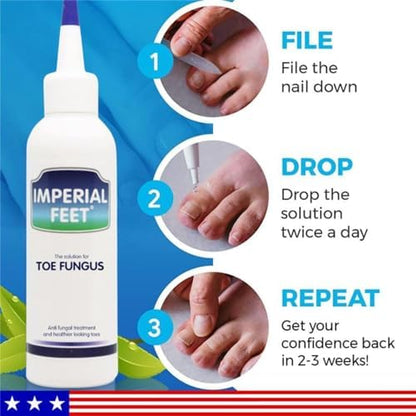 Imperial Feet extra strength liquid dropper for yellow toenail repair.