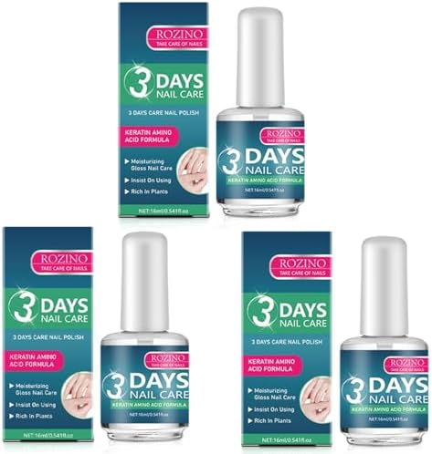 Clear nail strengthening serum formula showing ingredients like aloe vera and lavender.