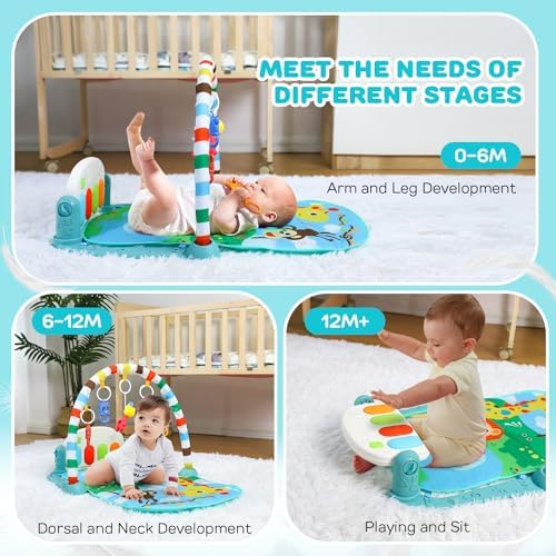 TOY Life infant activity center highlighting the overhead arch with hanging sensory rattles and mirror.