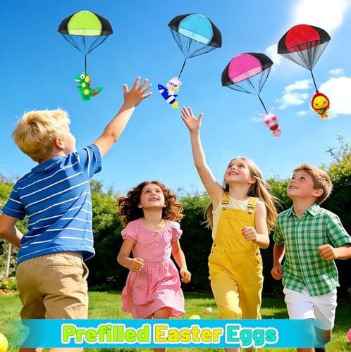 Unbranded open easter egg revealing surprise dinosaur parachute toy details