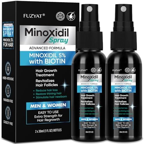 Close up of the spray nozzle on the 5 percent minoxidil bottle for precise scalp application
