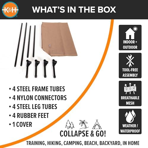 K&H Outdoor Elevated Dog Bed - Cooling Raised Dog Bed for Small & Medium Pets, Breathable Mesh Hammock Design, Indoor/Outdoor Washable Cover, Portable Metal Frame, Tan, Medium 32x25in - Image 7