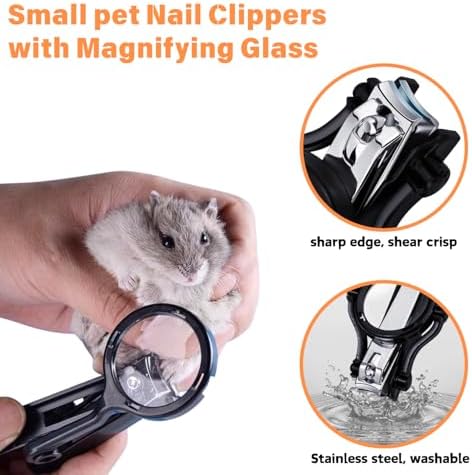 Stainless steel precision blades of the small pet nail clipper with attached magnifier guard.