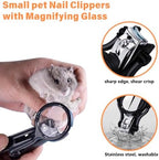 Stainless steel precision blades of the small pet nail clipper with attached magnifier guard.