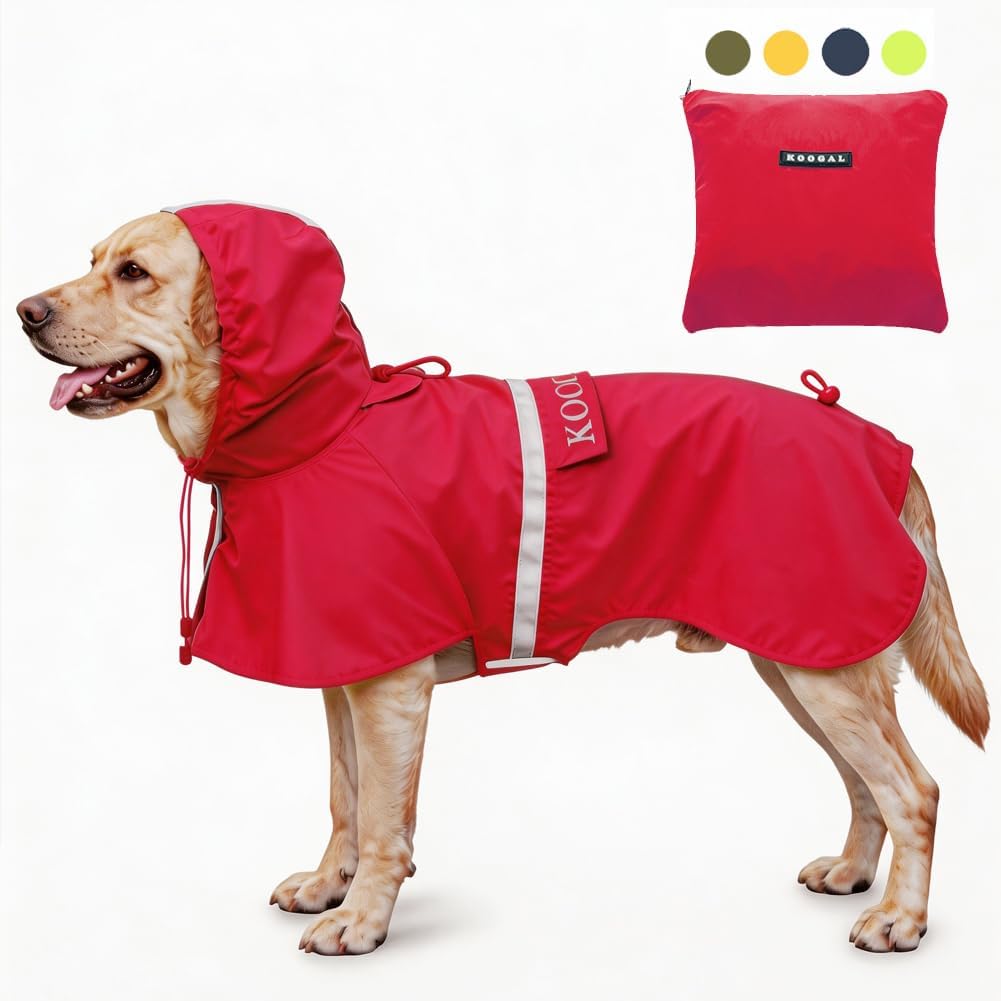 Koogal pet large dog raincoat front view waterproof poncho