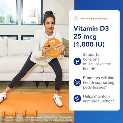 Pure Encapsulations Vitamin D3 25 mcg supplement facts label showing cholecalciferol