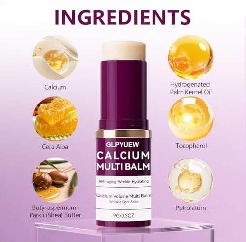 Authentic USA imported calcium multi balm stick uncapped to reveal the moisturizing product tip.