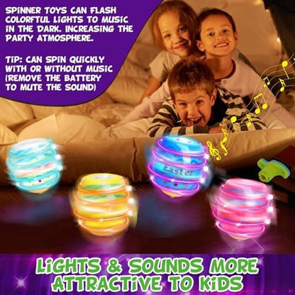 Set of 6 colorful musical spinning easter eggs for kids