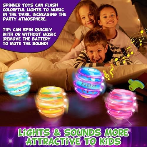 Set of 6 colorful musical spinning easter eggs for kids