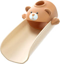 Skyroku Faucet Extender for Toddlers front view showing the cute brown bear design attached to a bathroom sink tap.