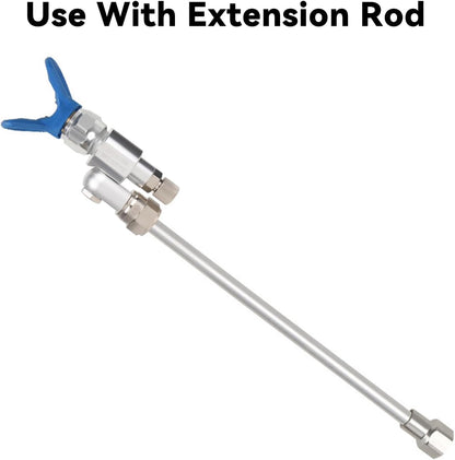 GregYoung airless spray gun pole extension attachment being adjusted for ceiling painting.