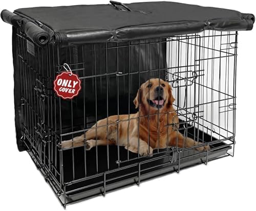 Joroamp heavy duty 600D Oxford fabric pet kennel cover with side panel rolled up showing mesh ventilation window.