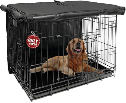 Joroamp heavy duty 600D Oxford fabric pet kennel cover with side panel rolled up showing mesh ventilation window.
