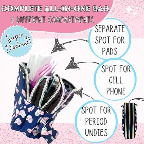 Discreet teen period bag for school showing compact size and heart pattern.