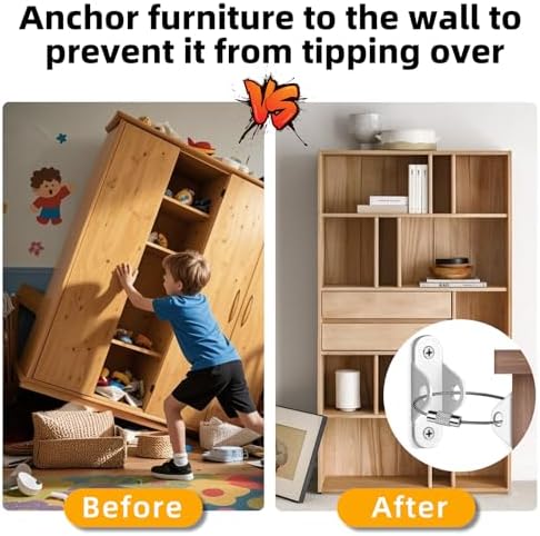 White baby proofing anti tip wall straps with stainless steel hardware components