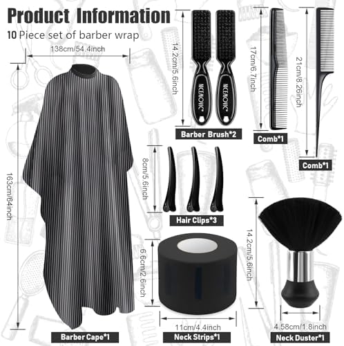 NICEMOVIC striped professional haircutting cape with adjustable snap closures for styling.