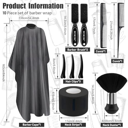 NICEMOVIC striped professional haircutting cape with adjustable snap closures for styling.