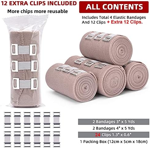 Medical grade compression bandage rolls in three and four inch widths.
