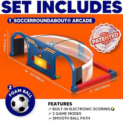 Detailed shot of the digital scoring display and control buttons on the soccer arcade toy.