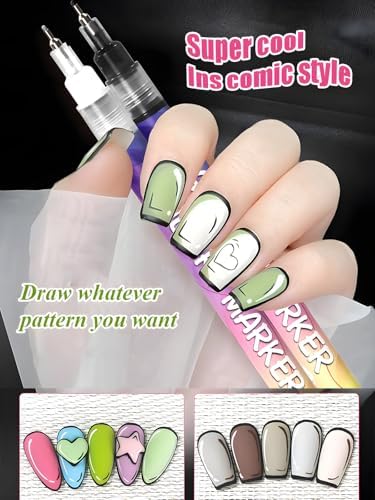 Detailed nail art patterns created with Shopsero pens