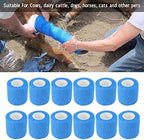 Twelve pack arrangement of Gavigain blue livestock bandages for hoof care.