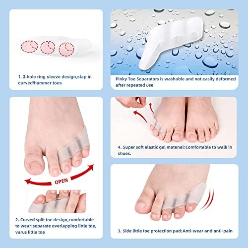 Six piece gel tailor's bunion corrector pads displayed on a flat surface
