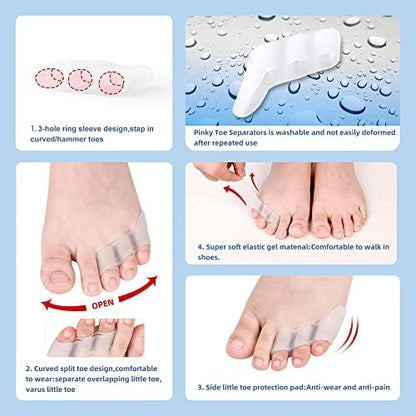 Six piece gel tailor's bunion corrector pads displayed on a flat surface