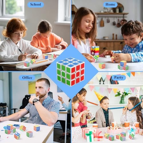 Piegricdiat miniature three by three puzzle cubes scattered to show diverse bright color panels.