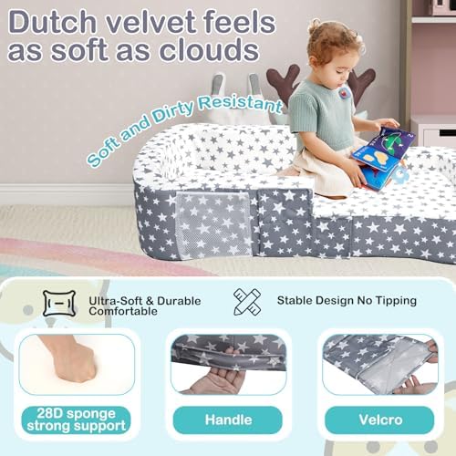 Angelbecke portable toddler travel bed showing the waterproof oxford cloth bottom fabric layer.