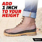 Discreet black shoe lifts with red gel heel cushioning for men.
