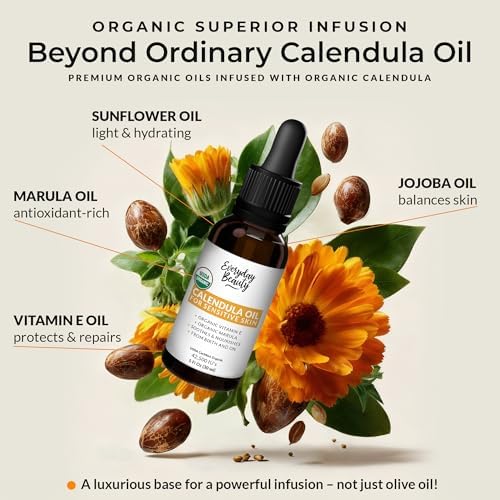 Everyday Beauty soothing oil for sensitive skin with the USDA certified organic seal visible on the label.