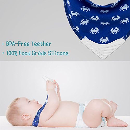 Baby wearing soft cotton bandana teething bib