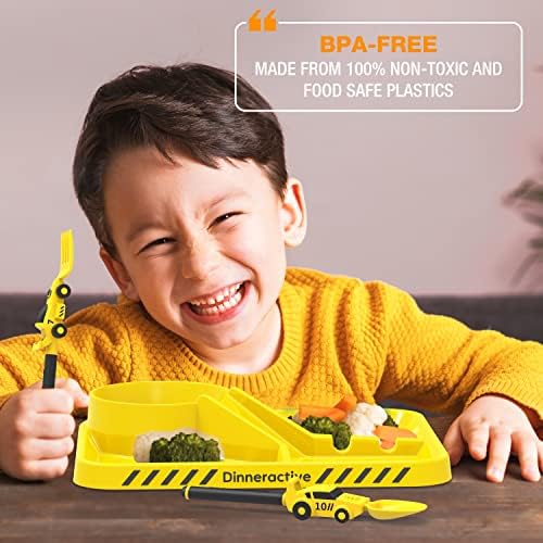 Toddler eating from race car plate with ramp feature