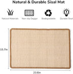 Fukumaru pet scratching pad rug showing premium beige textured sisal and brown border