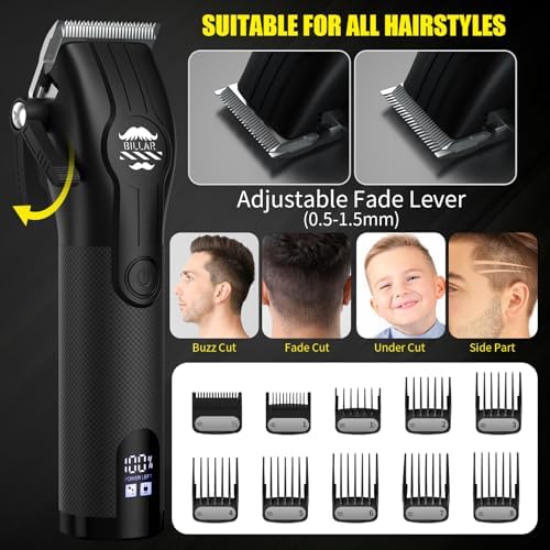 Complete BILLAR three piece barber kit including colorful guide combs and charging accessories
