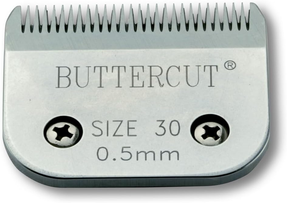 Geib steel pet trimmer blade showing the precise half millimeter blade teeth