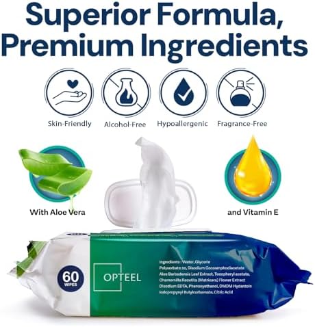 OPTEEL incontinence wipes showing the soft fabric texture and large dimensions