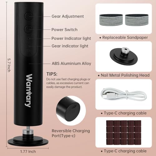 Electric callus remover kit showing multiple grit sandpaper accessories and nail drills.